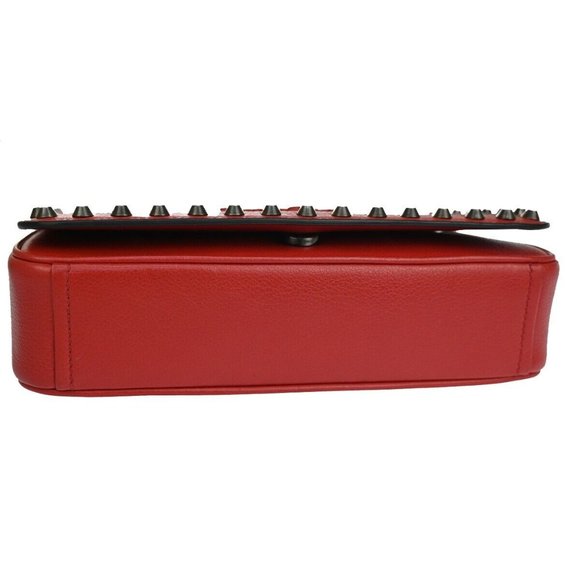 PRADA MILANO Logo Studs Chain Mini Shoulder Bag Calf Leather Fuoco Red 683RJ123 - Picture 14 of 16